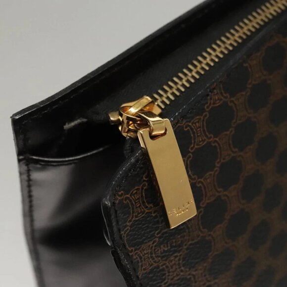 CELINE Macadam Canvas Hand Bag PVC Leather Brown Gold Auth - Picture 11 of 15